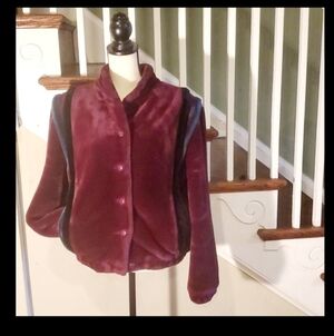 Vintage Borg Womens faux fur Color Block Jacket  With Pockets